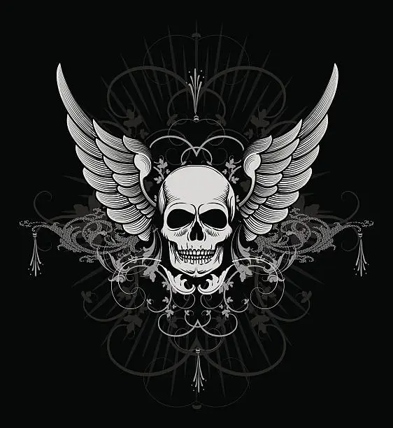 Vector illustration of Winged Skull Crest coat of arms