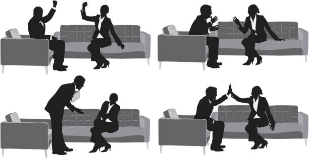 Silhouette of business executives in different action Silhouette of business executives in different actionhttp://www.twodozendesign.info/i/1.png couch side view stock illustrations
