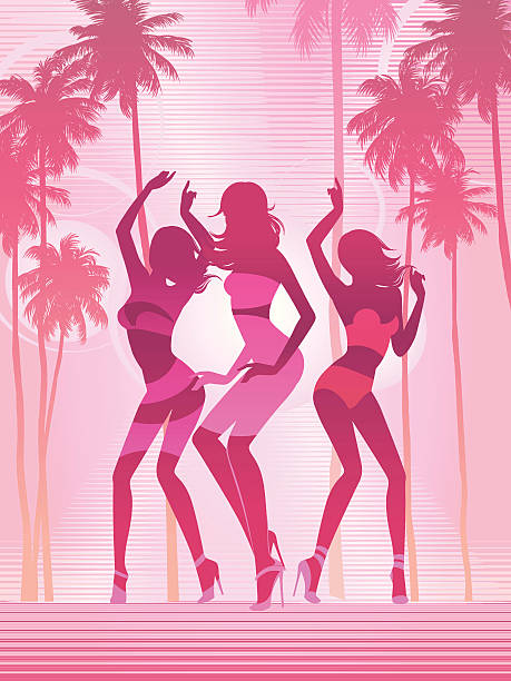 플라주 천문학자. twilight 실루엣 - party women dancing focus on shadow stock illustrations