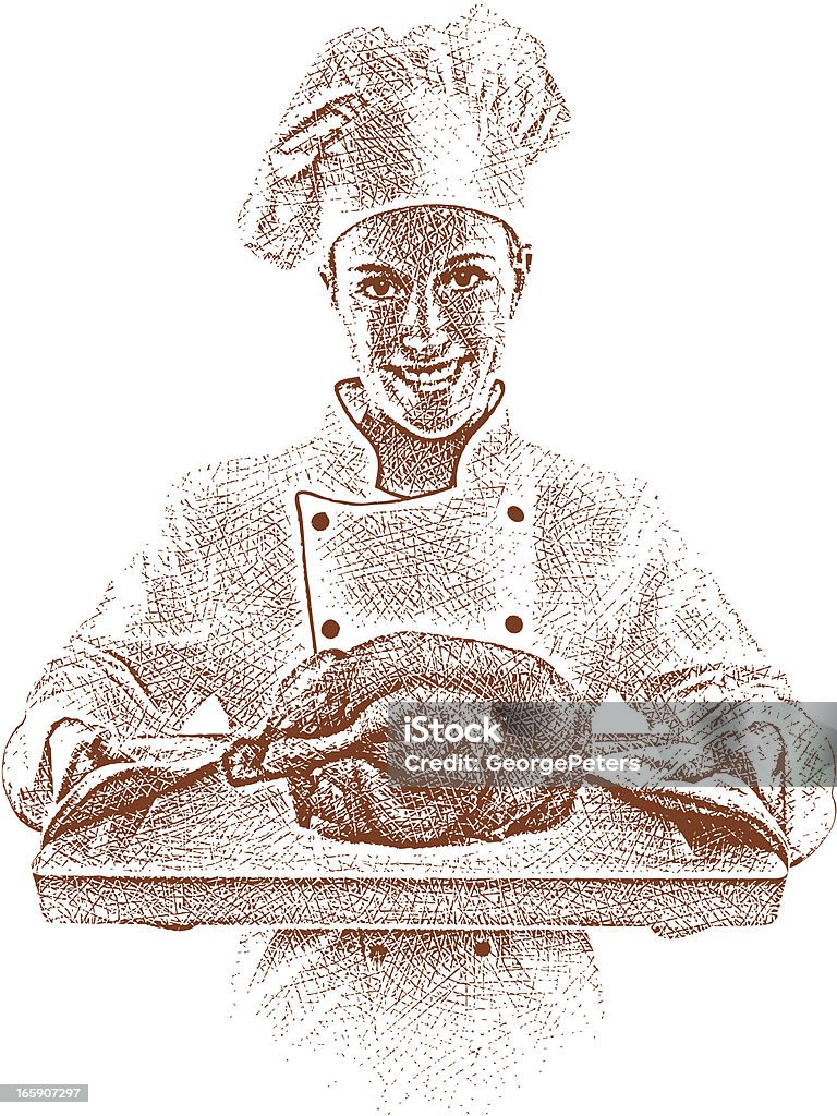 Chef serve frango assado - Vetor de Vector royalty-free