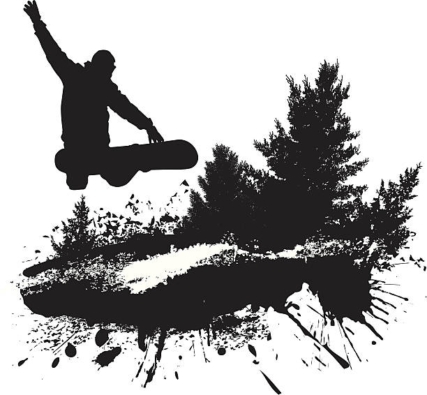 Snowboarders grunge vector art illustration