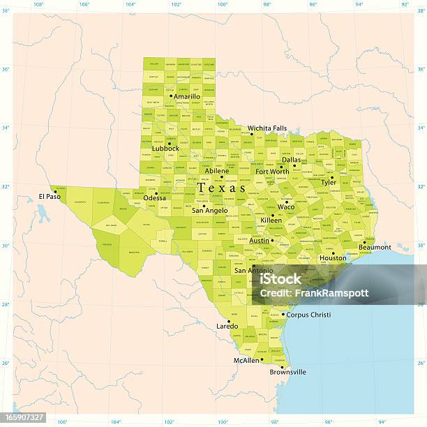 Mappa Vettoriale Texas - Immagini vettoriali stock e altre immagini di Carta geografica - Carta geografica, Waco, Austin - Texas