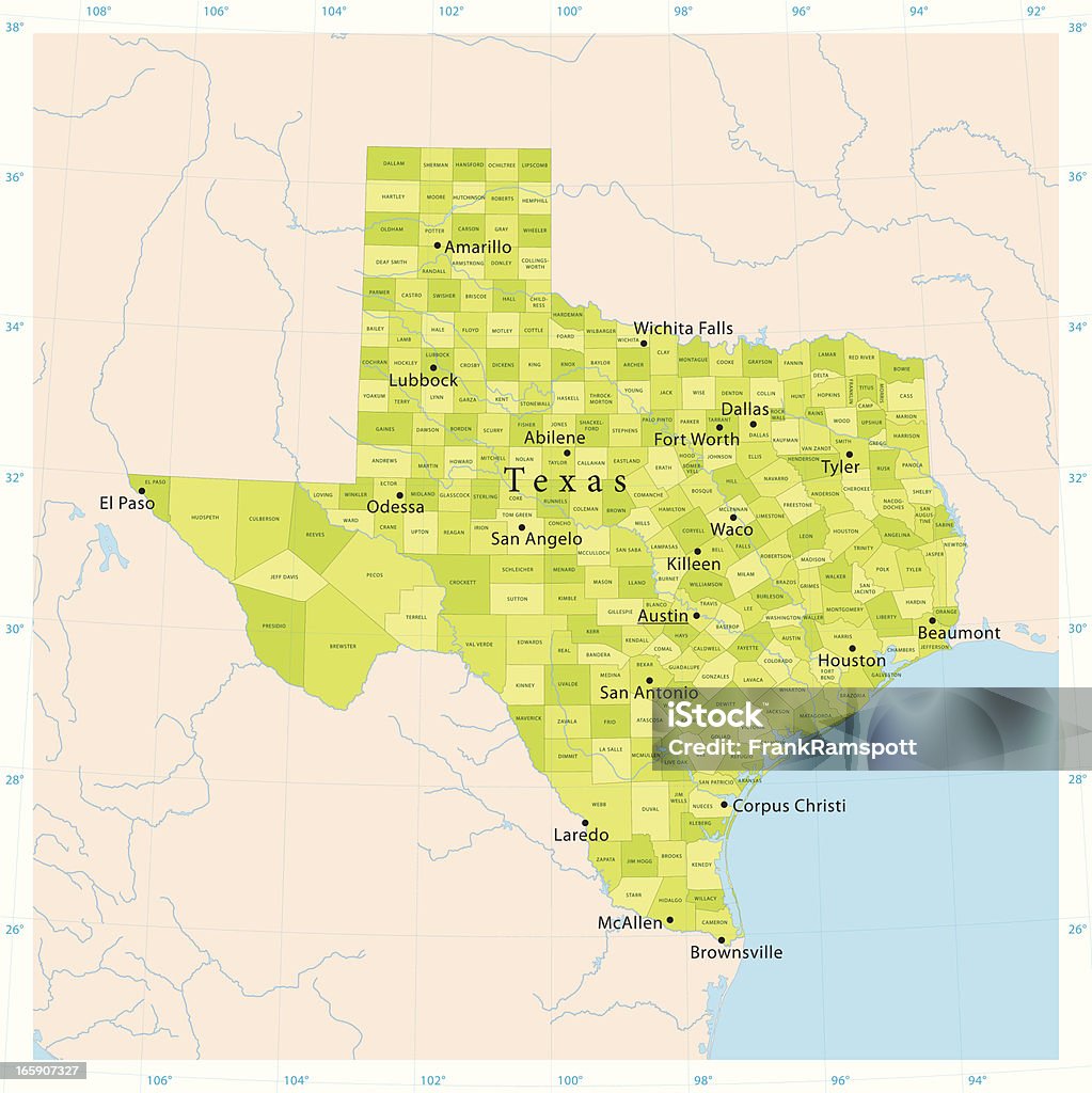 Texas Wektor mapy - Grafika wektorowa royalty-free (Mapa)