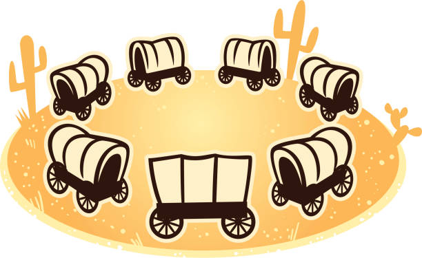 wagon circle illustration of a an old west wagon circle covered wagon stock illustrations