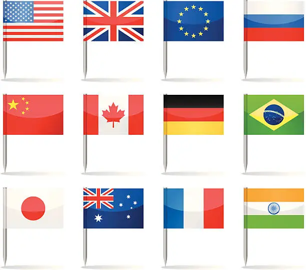 Vector illustration of Flag pins - most popular