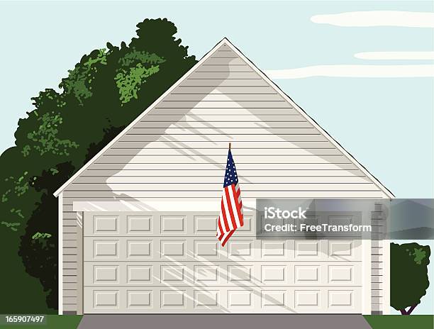 Garage Mit Amerikanischer Flagge Stock Vektor Art und mehr Bilder von Amerikanische Flagge - Amerikanische Flagge, Amerikanisches Kleinstadtleben, Architektur