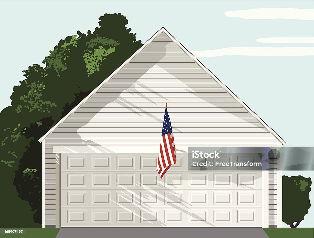 Garaje con bandera estadounidense - arte vectorial de Arquitectura libre de derechos