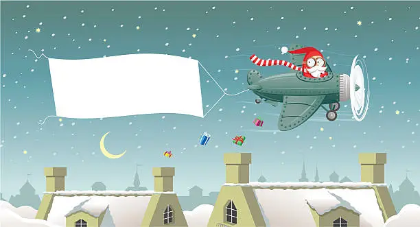 Vector illustration of Santa delivering Christmas presents