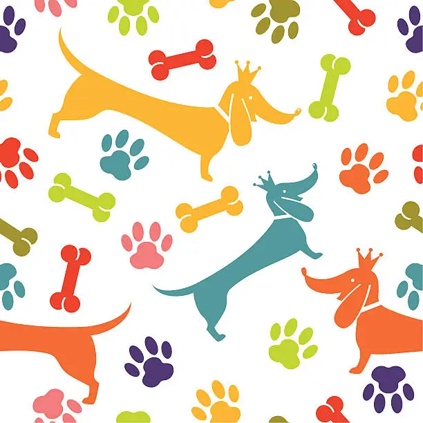 Vector illustration of Dachshund dog seamless pattern