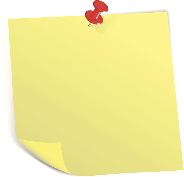 illustrazioni stock, clip art, cartoni animati e icone di tendenza di foglietto adesivo con pin - adhesive note note pad paper yellow