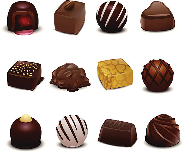 czekoladki - milk chocolate illustrations stock illustrations