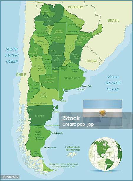 Verde Mappa Dellargentinamembri Città E Bandiera - Immagini vettoriali stock e altre immagini di America del Sud