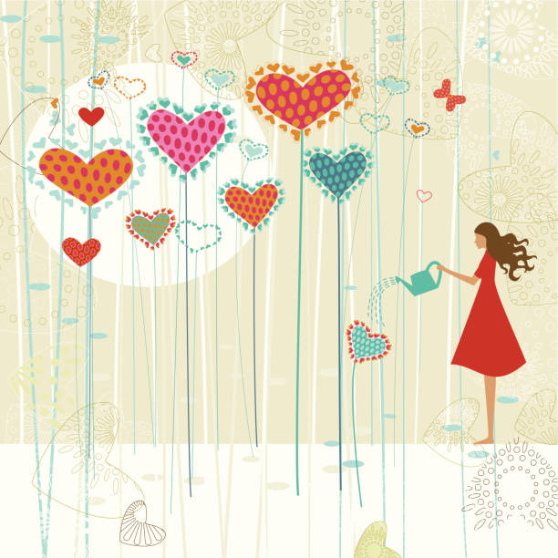 ilustraciones, imágenes clip art, dibujos animados e iconos de stock de san valentín amor al jardín - valentine card valentines day old fashioned pattern