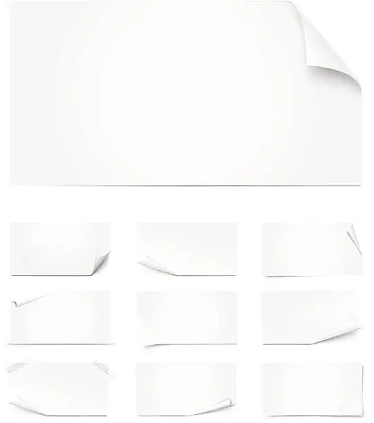 Vector illustration of Different sized white pages curled