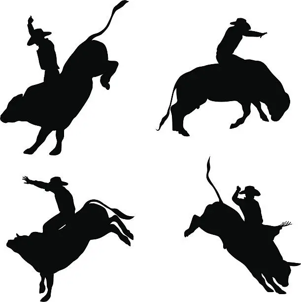 Vector illustration of Bull Riding Vector Silhouette