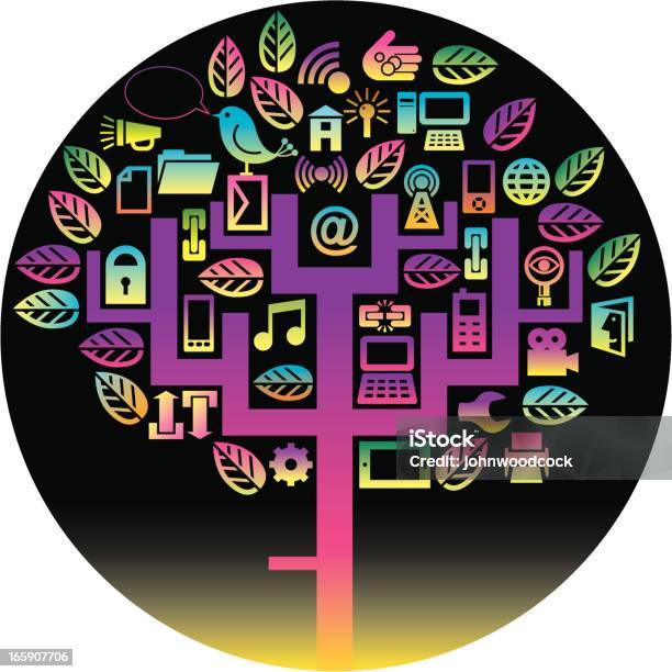 Communication Technology Tree Round Technology Tree Stock Illustration - Download Image Now - Bird ...