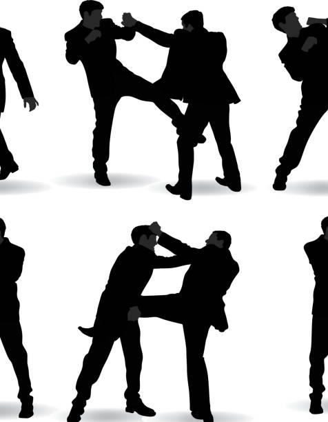człowiek sylwetka walki - human groin boxing silhouette hitting stock illustrations