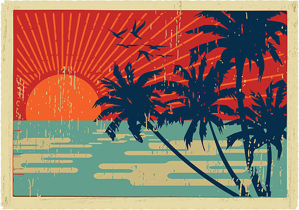 island vintage postcard old hawaiian postcard bay of water illustrations stock illustrations