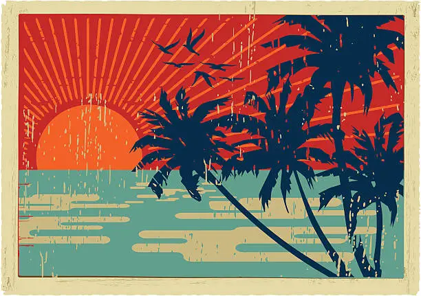 Vector illustration of island vintage postcard