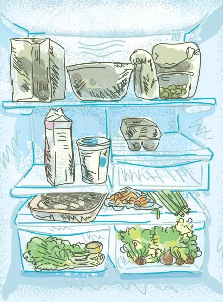 Vector illustration of Various food items inside of the refrigerator