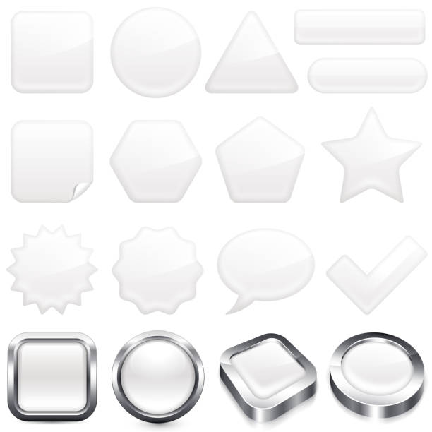 illustrazioni stock, clip art, cartoni animati e icone di tendenza di vuoto bianco super set di pulsanti - check mark metal three dimensional shape symbol