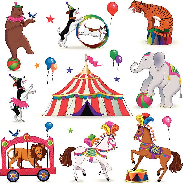 Vector illustration of circus animals