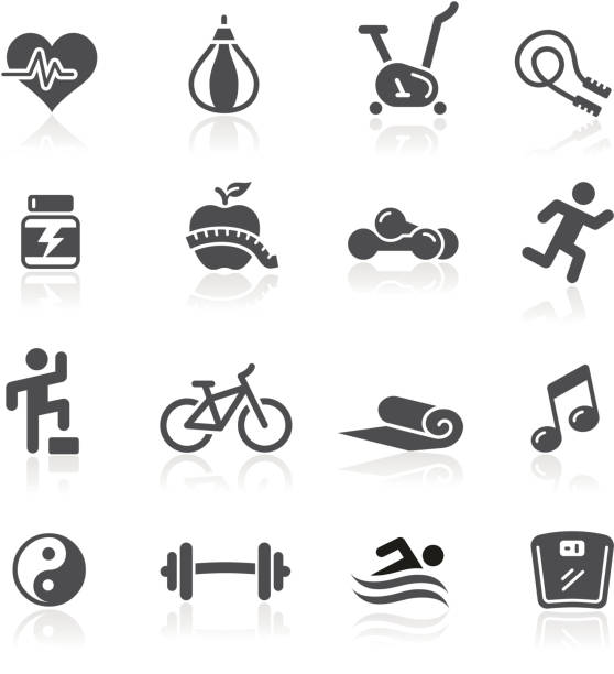 Fitness Icons Black icon set for your web or printing projects. step aerobics stock illustrations