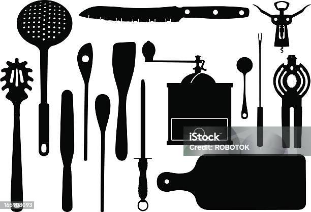 Silhouettes Dustensiles De Cuisine Vecteurs libres de droits et plus d'images vectorielles de Aliment - Aliment, Couteau de cuisine, Couteau de table