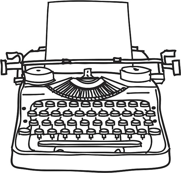 Typewriter Line Drawing A black and white ink line drawing of a typewriter. An easy to edit vector file and a high resolution .jpeg is included with download. typewriter keyboard stock illustrations