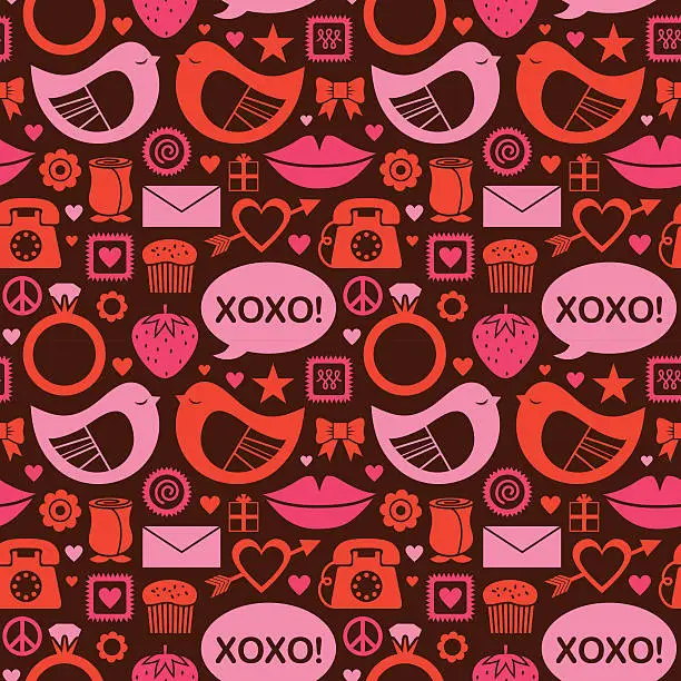 Vector illustration of Red and pink patterned love icons