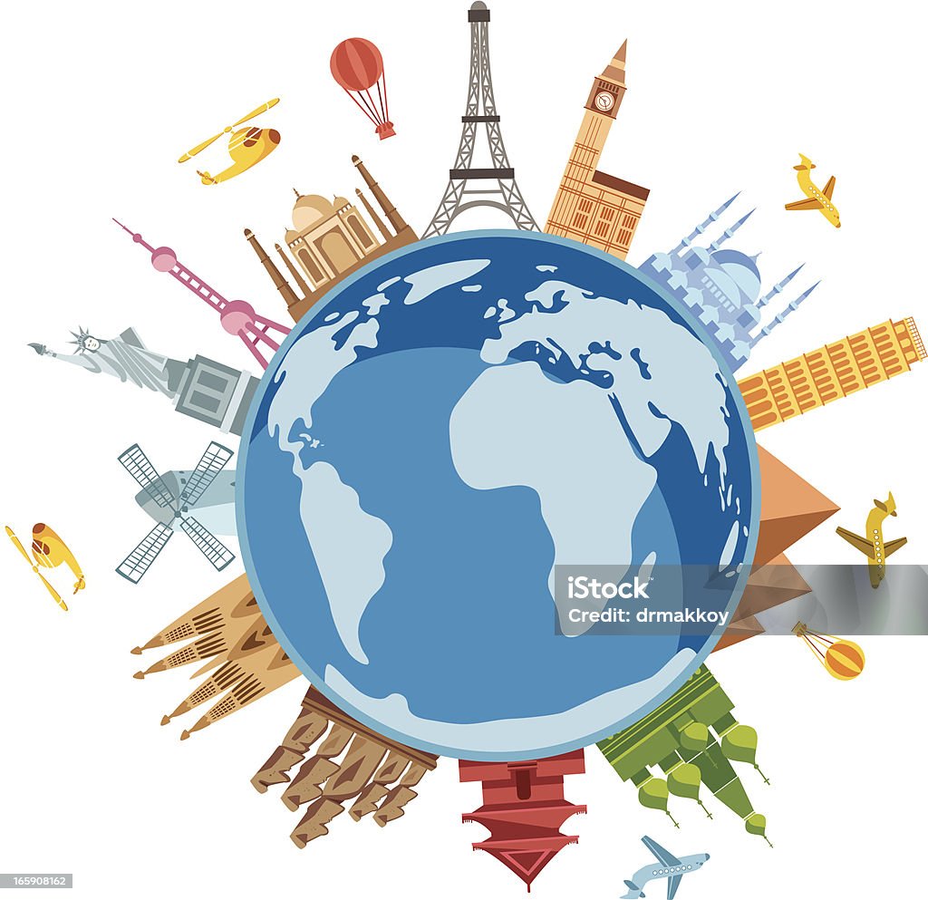 World Travel símbolos - arte vectorial de Destinos turísticos libre de derechos