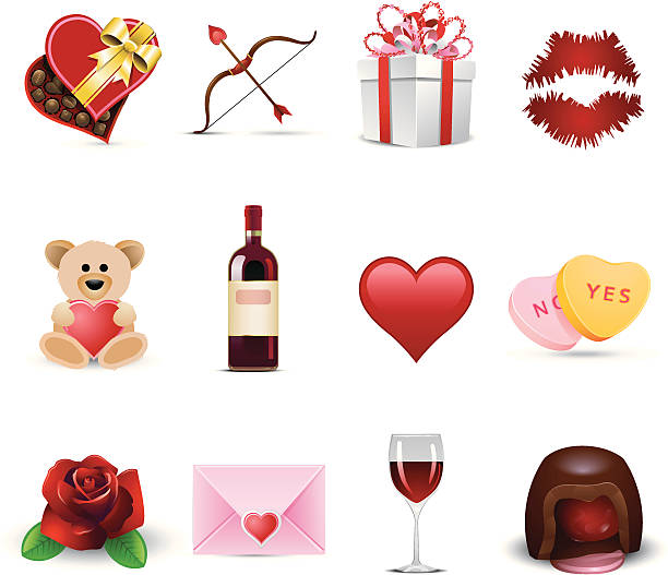 ilustraciones, imágenes clip art, dibujos animados e iconos de stock de iconos de san valentín - corazón de caramelo ilustraciones