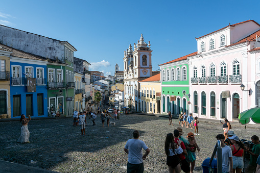 Salvador, Bahia, Brazil - September 02, 2023: View from Ladeira do Pelourinho in the historic center of the city of Salvador, Bahia.