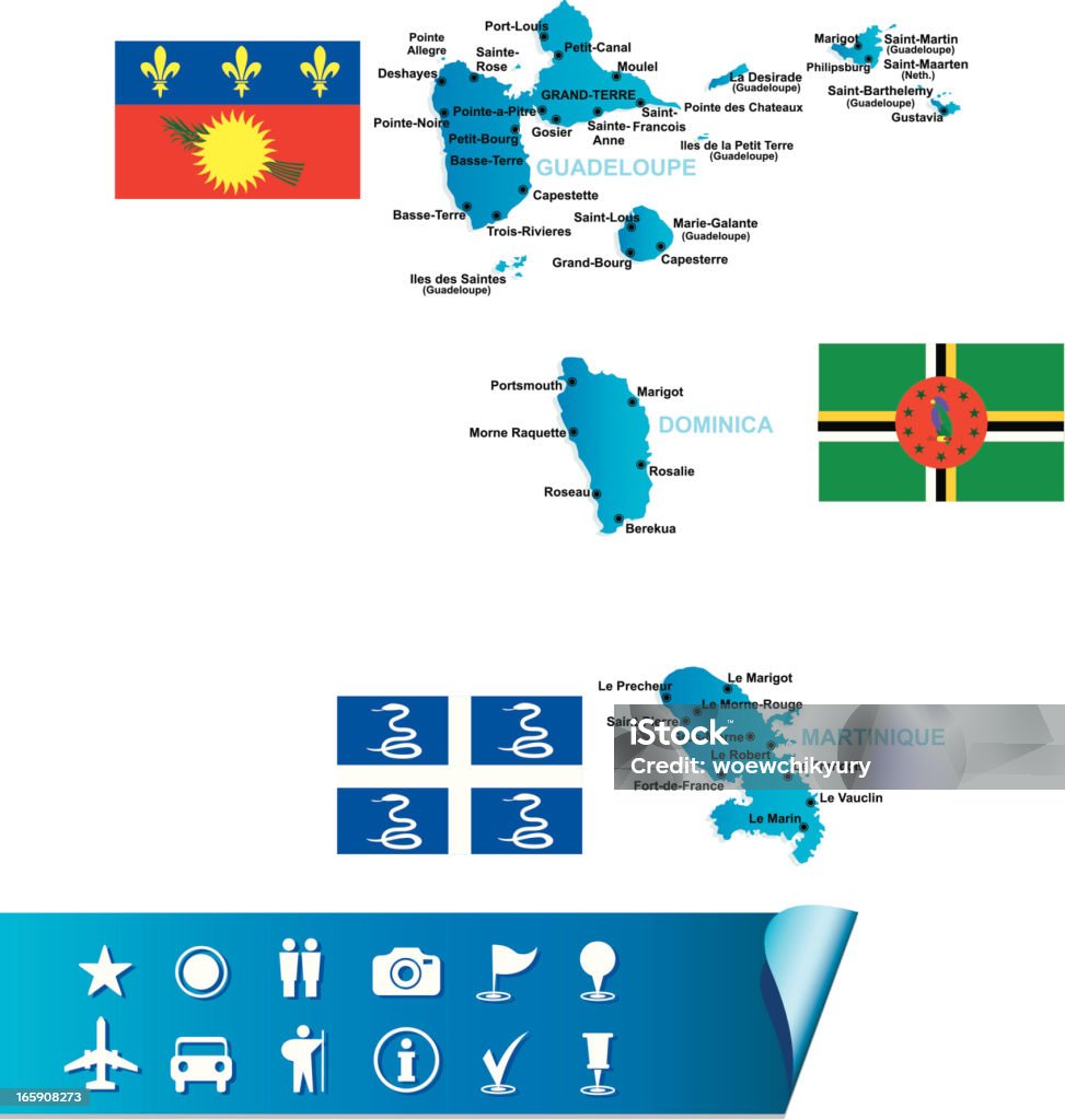 Гваделупа, Доминика, Мартиника карта - Векторная графика Гваделупа роялти-фри