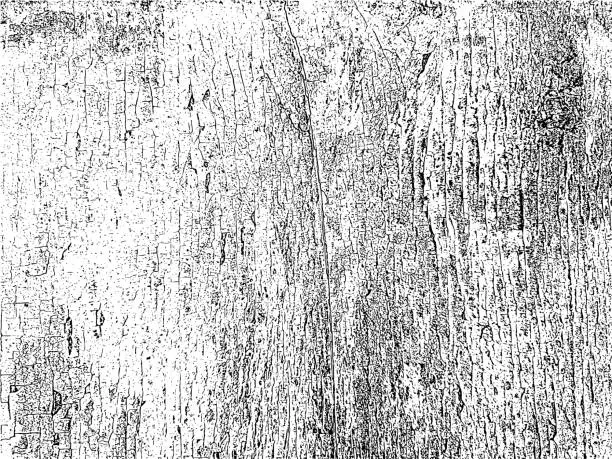 Vector illustration of Distressed wooden texture with peeling black and white paint. Versatile grunge overlay for creative designs. Vector illustration