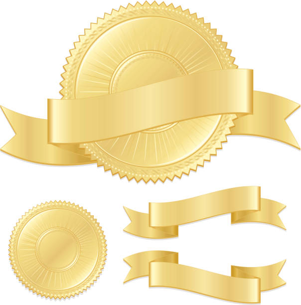istock Gold Round Seal, Sticker with Optional Ribbon, Stars, Rope Edgings 165908294