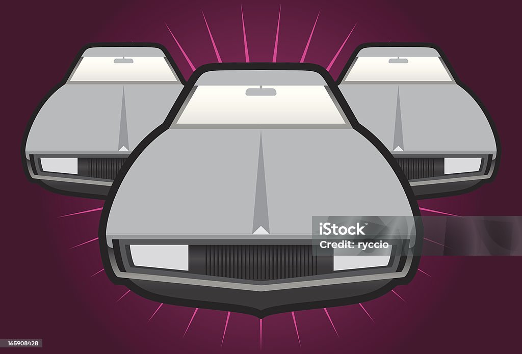 Three cars Three vector grey muscle american cars from above. Frontal and upper  view with bumper and bonnet. Headlight stock vector