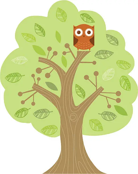 Vector illustration of Tree and owl
