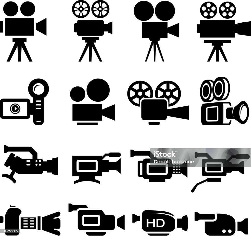 Film Camera Old and New black & white icon set Movie Camera stock vector