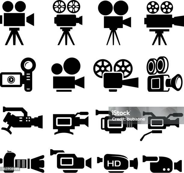 Film Camera Old And New Black White Icon Set Stock Illustration - Download Image Now - Movie Camera, Home Video Camera, Icon Symbol