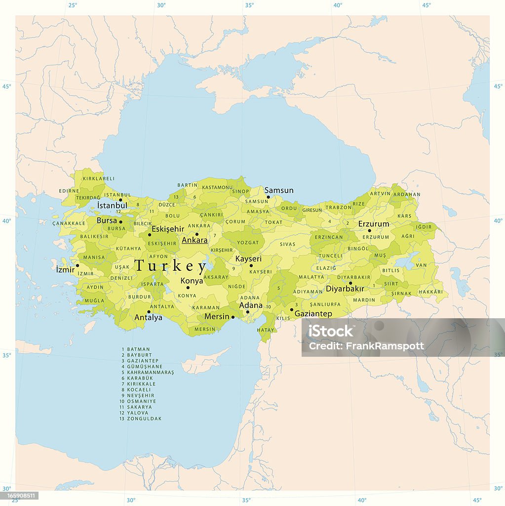 Turquia vetor mapa - Vetor de Turquia royalty-free