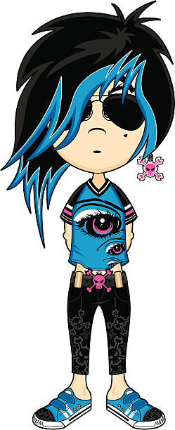 Emo Punk Girl Vector Illustration of a Cute Little Emo Punk Girl in Shades. black hair emo girl stock illustrations