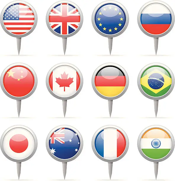 Vector illustration of Round flag pins - most popular