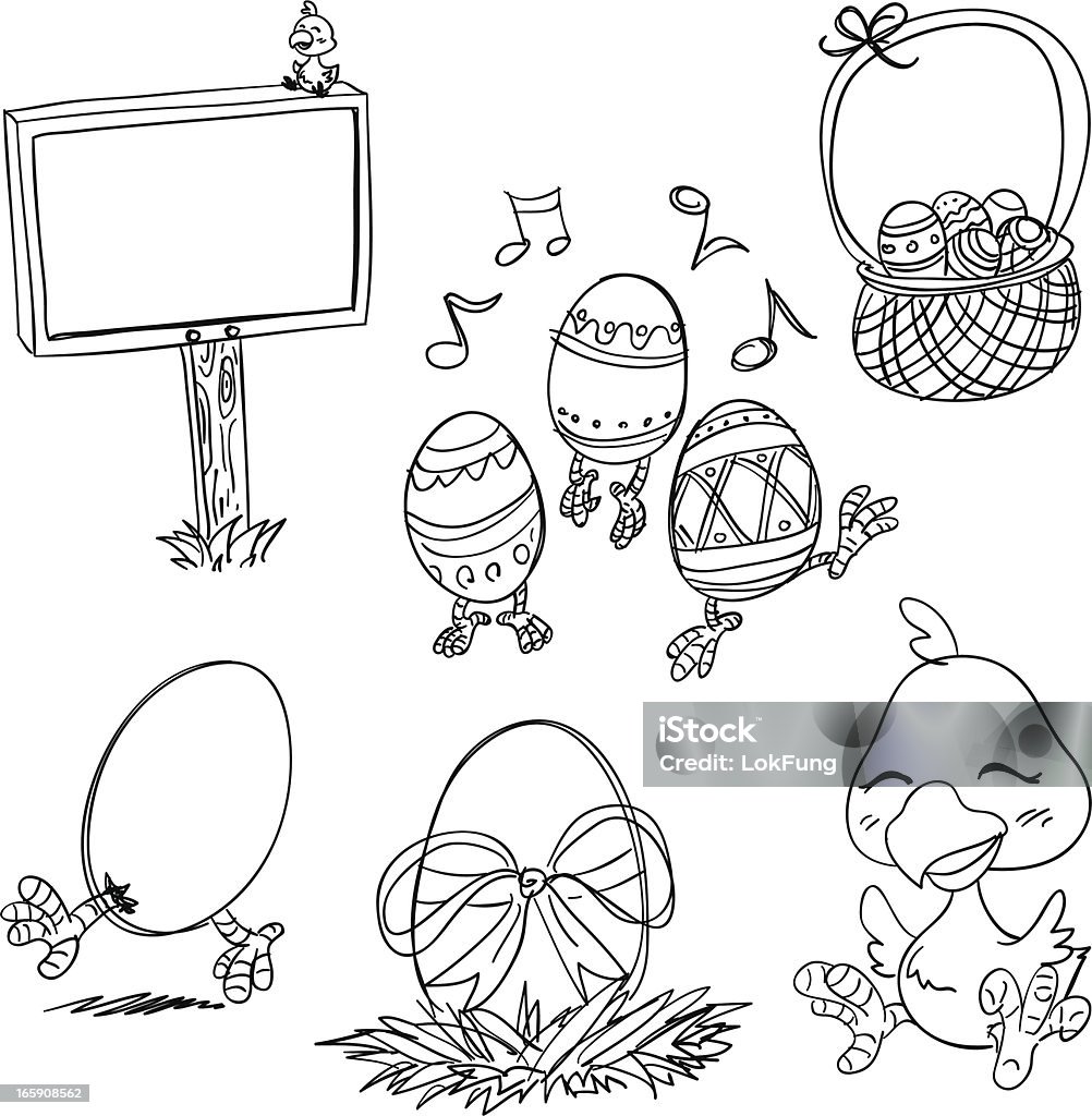 Dibujo iconos de Pascua en blanco y negro - arte vectorial de Dibujar libre de derechos