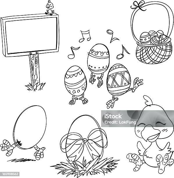 Ilustración de Dibujo Iconos De Pascua En Blanco Y Negro y más Vectores Libres de Derechos de Dibujar - Dibujar, Dibujo, Gallina - Ave de corral