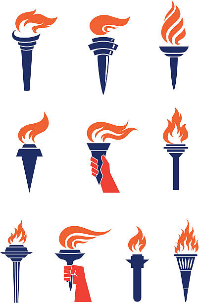 토치 - flaming torch flame fire symbol stock illustrations
