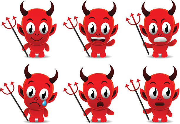 illustrazioni stock, clip art, cartoni animati e icone di tendenza di carino ragazzo diavolo - trident devil horned demon