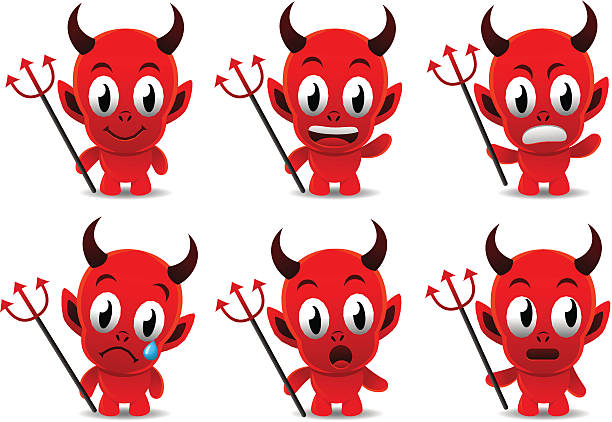 Cute Devil Boy Vector illustration of a cute devil boy character in various poses cartoon of the devils pitch fork stock illustrations