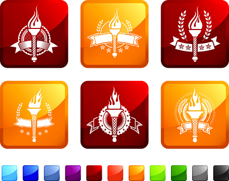 Torch Badges Royalty Free Vector Icon Set Stickers Stock Illustration