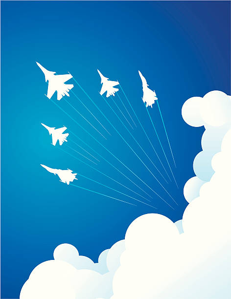 Air Show Vector of a group of jet flying in formation. air show stock illustrations
